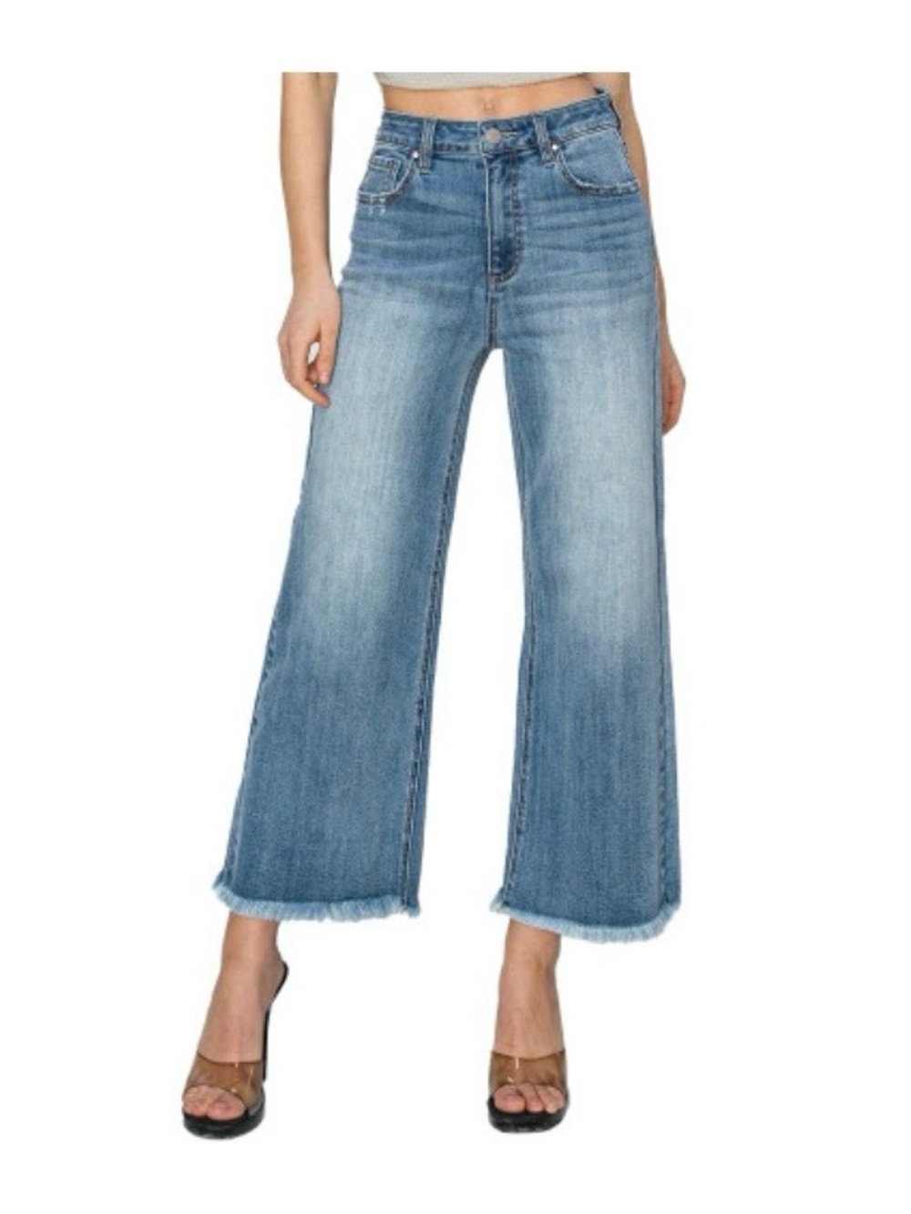 Wide-Leg Ankle Jeans in Light Blue by Risen Jeans